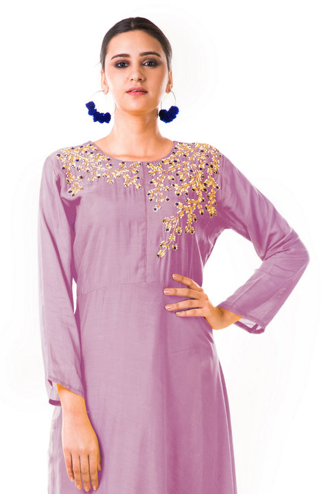 Mauve Sequin Work Silk Tunic
