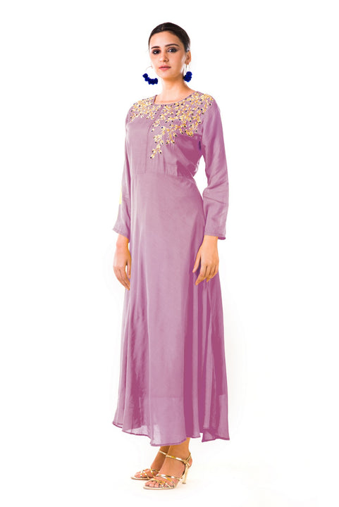 Mauve Sequin Work Silk Tunic