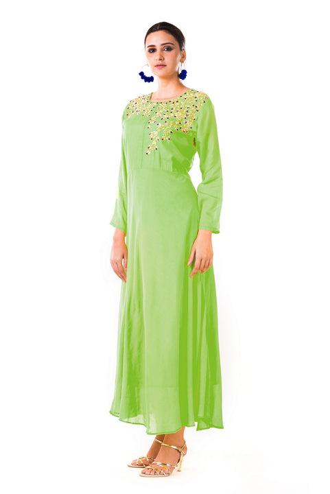 Parrot Green Sequin Work Silk Tunic