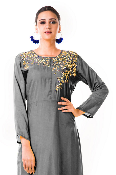 Grey Sequin Work Silk Tunic