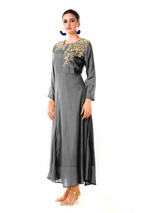 Grey Sequin Work Silk Tunic