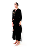 Black Hand Embroidered Cowl Tunic Dress