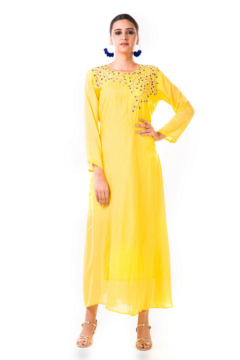 Yellow Sequin Work Silk Tunic