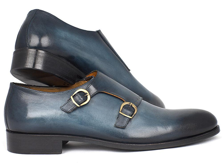 Paul Parkman Navy Double Monkstrap Shoes (ID#HT54-NAVY) Size 9-9.5 D(M) US