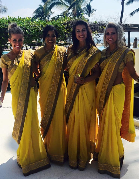 Charming Yellow and Gold Bridesmaid Saris