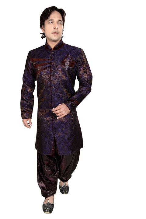 Amazing Gray Brocade Silk Indian Wedding Indo-Western Sherwani For Men