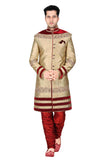 Beige Brocade Silk Indian Wedding Indo-Western Sherwani For Men