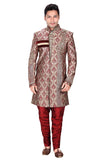 Violet Brocade Silk Indian Wedding Indo-Western Sherwani For Men