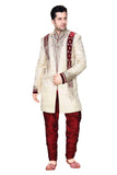 Cream Brocade Silk Indian Wedding Indo-Western Sherwani For Men