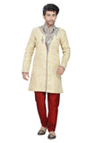 Cream Jacquard Silk Indian Wedding Indo-Western Sherwani For Men