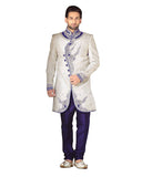 White & Blue Dupioni Silk Indian Wedding Indo-Western Sherwani For Men