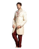 Cream Jacquard Silk Indian Wedding Indo-Western Sherwani For Men