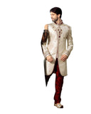 White & Maroon Dupioni Silk Indian Wedding Indo-Western Sherwani For Men