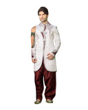 White Jacquard Silk Indian Wedding Indo-Western Sherwani For Men