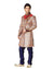 Beige & Blue Brocade Silk Indian Wedding Indo-Western Sherwani For Men