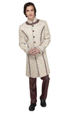 Beige & White Velvet Silk Indian Wedding Indo-Western Sherwani For Men