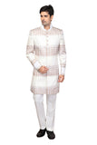 White & Brown Imported Silk Indian Wedding Indo-Western Sherwani For Men