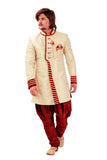 Cream Brocade Silk Indian Wedding Indo-Western Sherwani For Men