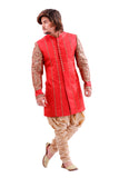 Red Brocade Silk Indian Wedding Indo-Western Sherwani For Men