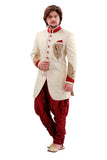 Cream Brocade Silk Indian Wedding Indo-Western Sherwani For Men