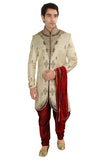 Beige Brocade Silk Indian Wedding Indo-Western Sherwani For Men