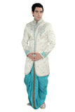 White Brocade Silk Indian Wedding Indo-Western Sherwani For Men