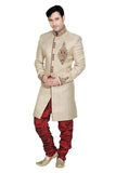 Beige Brocade Silk Indian Wedding Indo-Western Sherwani For Men