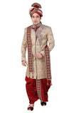 Beige Brocade Silk Indian Wedding Indo-Western Sherwani For Men