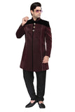 Maroon Jacquard Silk Indian Wedding Indo-Western Sherwani For Men