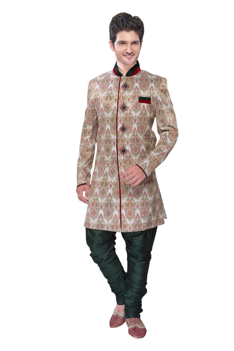 White Fabric Silk Indian Wedding Indo-Western Sherwani For Men