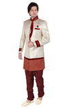 Cream Jacquard Silk Indian Wedding Indo-Western Sherwani For Men