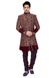 Maroon Brocade Silk Indian Wedding Indo-Western Sherwani For Men