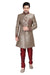 Brown Jacquard & Linen Silk Indian Wedding Indo-Western Sherwani For Men