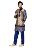 Brown Jacquard & Ghicha Silk Indian Wedding Indo-Western Sherwani For Men