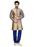 Brown Jacquard & Ghicha Silk Indian Wedding Indo-Western Sherwani For Men