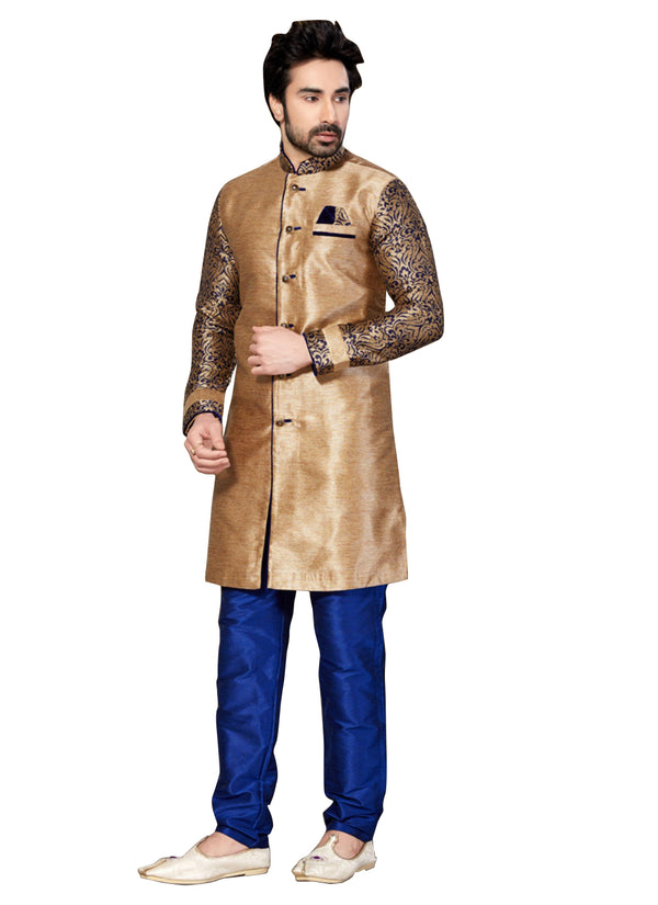 Brown Ghicha Silk Indian Wedding Indo-Western Sherwani For Men