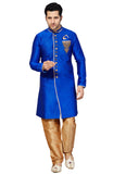 Blue Ghicha Silk Indian Wedding Indo-Western Sherwani For Men