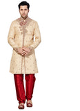 Cream Jacquard Silk Indian Wedding Indo-Western Sherwani For Men