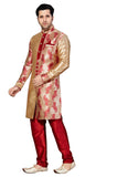 Brown Jacquard & Ghicha Silk Indian Wedding Indo-Western Sherwani For Men