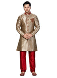 Brown Ghicha Silk Indian Wedding Indo-Western Sherwani For Men