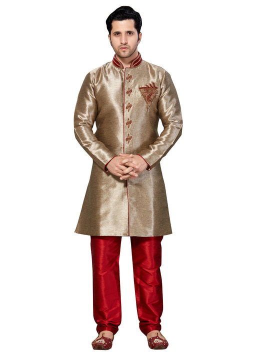 Brown Ghicha Silk Indian Wedding Indo-Western Sherwani For Men