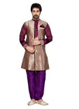 Brown Jacquard & Ghicha Silk Indian Wedding Indo-Western Sherwani For Men