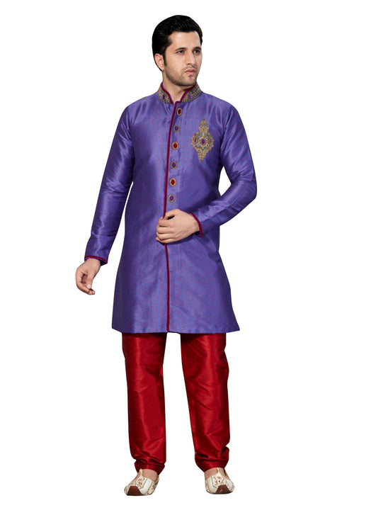 Purple Ghicha Silk Indian Wedding Indo-Western Sherwani For Men