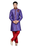 Purple Ghicha Silk Indian Wedding Indo-Western Sherwani For Men