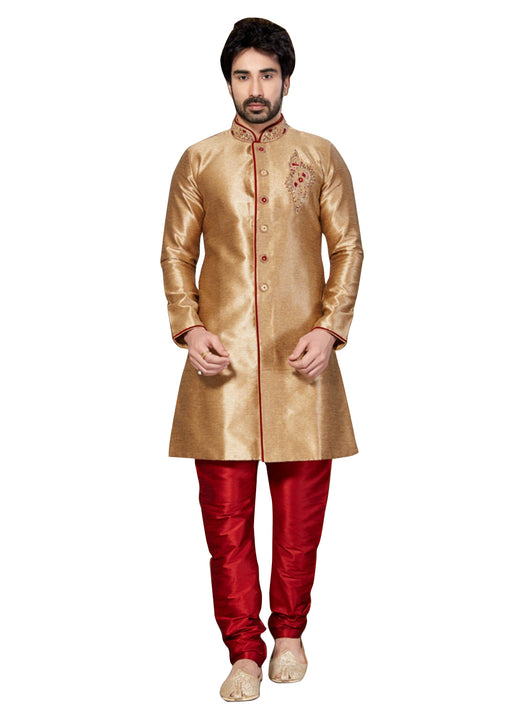 Brown Ghicha Silk Indian Wedding Indo-Western Sherwani For Men