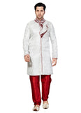 White Jacquard Silk Indian Wedding Indo-Western Sherwani For Men