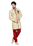 Cream Ghicha Silk Indian Wedding Indo-Western Sherwani For Men