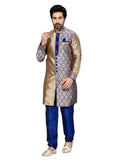 Brown Jacquard & Ghicha Silk Indian Wedding Indo-Western Sherwani For Men