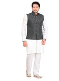 White Cotton Silk Indian Wedding Indo-Western Sherwani For Men