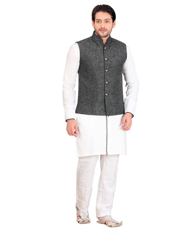 White Cotton Silk Indian Wedding Indo-Western Sherwani For Men